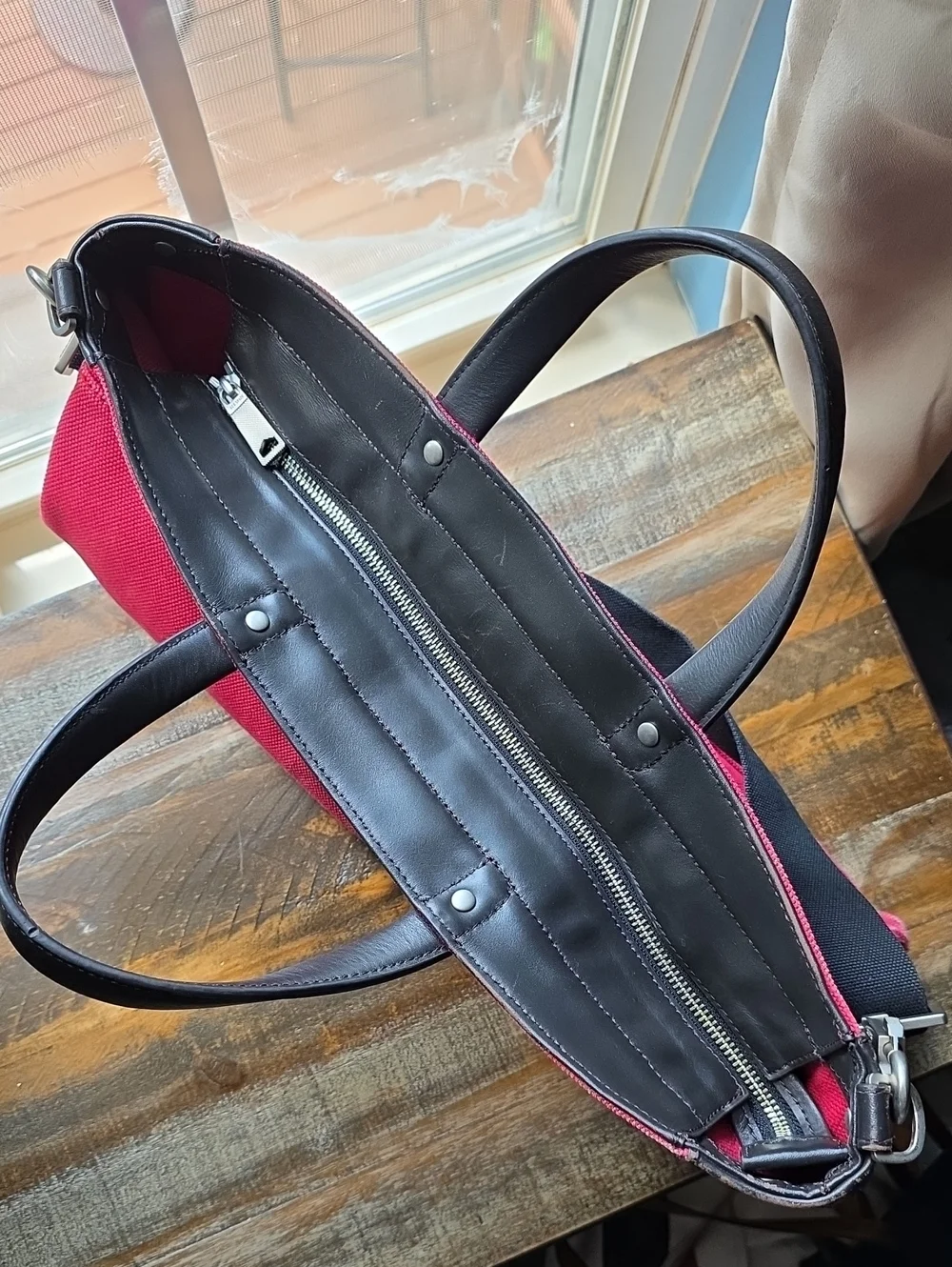 Jack Spade Red Canvas Briefcase Tote with Leather Handles